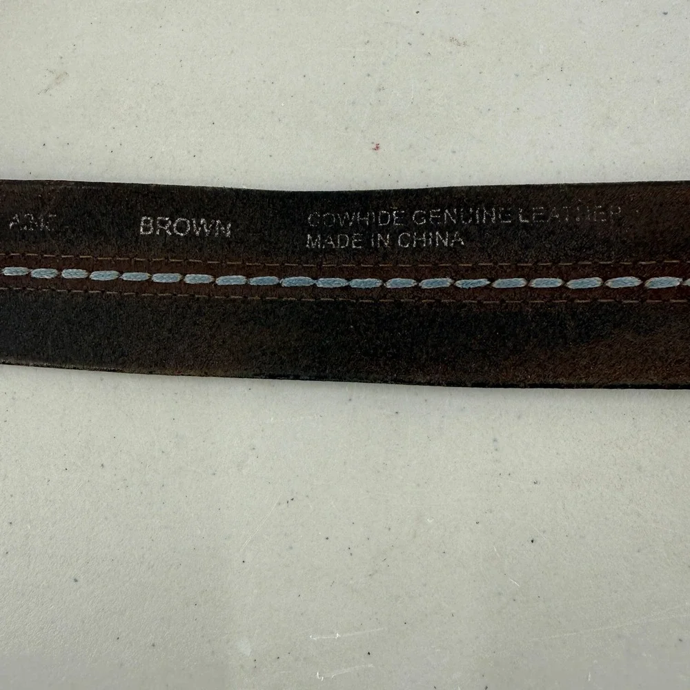 Carhartt Leather Belt Mens 44 Brown Contrast Stitch Distressed Workwear